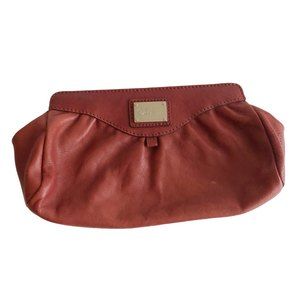 Cole Haan Magnetic Clutch Purse Handbag Cosmetic Pouch Red Leather 11x5x2 Clean!